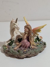 Yellow Winges Fairy with Magical Unicorn Statue Figurine