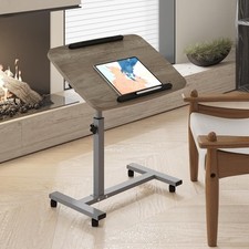 Laptop Table Mobile Adjustable Height Portable Desk Notebook Swivel Oak Grey 