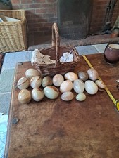 16 Polished Marbled Stone Eggs And A Basket