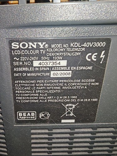 Sony bravia kdl40v3000 - bravia, 40"