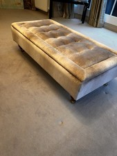 Laura Ashley Ottoman - Velvet Button-padded Lid. Mushroom Grey/Beige Colour