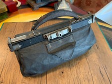 Small Antique  Edwardian Black Leather Gladstone Bag - well used