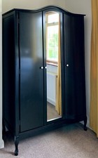 Elysee 3 Door Satin / Gloss Black Wardrobe Mirror Door Shelves 130cm Queen Anne