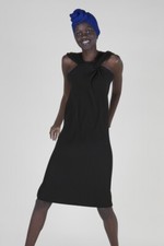 ROLAND MOURET Twist Neck Accordian Pleat Midi Bodycon Evening Dress Black UK 12