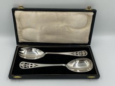 antique Solid silver spoon & fork presentation set in a fitted case London 1923