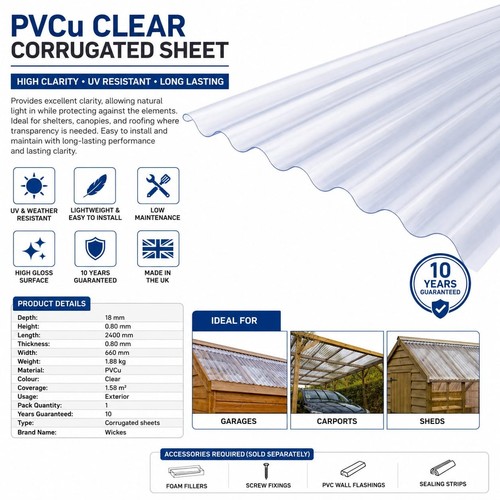 Clear pvcu corrugated roofing - clear,
