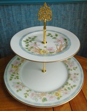 2 tier XL  cake stand Made from beautiful Victoria floral  plates by Caverswall