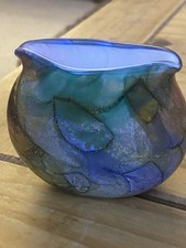 Isle Of Wight Studio Glass ‘Golden Mosaic' Bag Vase Pink Rim Label To Base 