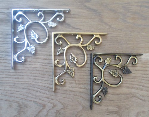 Pair solid brass ornate - solid,