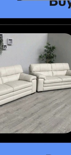 Cream leather seater sofas - 3,