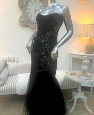 Karen Millen strapless black gown gold embroidery jewels mermaid fishtail 10-12 