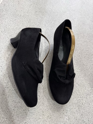 Hotter donna black suede - suede, court