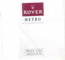 Rover Metro Price List 1990