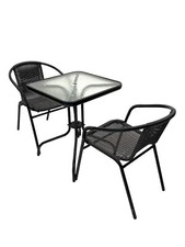 Garden Furniture Sets - 2 Black Rattan Chairs & 1 Square Table, Indoor & Outdoor