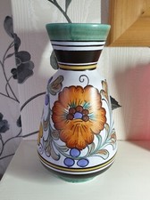 Vintage Dutch Pottery Vase, Flora Gouda Holland Corona, Hand Painted Flowers   