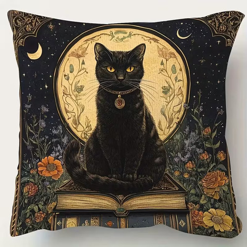Black cat cushion cover - black,