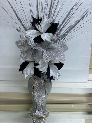 Silver vase with flowers - vase,