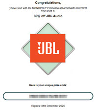 30% Off JBL Audio McDonald's e-code Voucher UNUSED