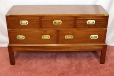 Lovely Mahogany And Brass Bound Military Campaign Style Low Chest Of Drawers
