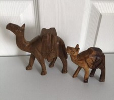 2 X Wooden Camels Hand Carved