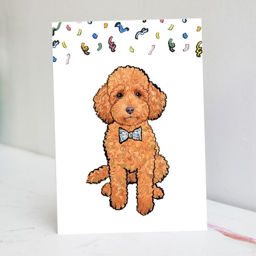 Red toy poodle birthday card - red,