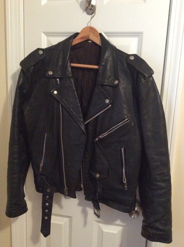 Vintage black leather biker - vintage,