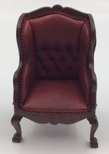 Rear 1:12 Dolls House Signed Artisan Nora Roberts Deep Red Winged Back Arm Chair
