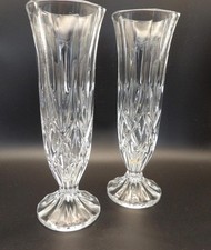 Vintage Cut Glass Bud Vases Starburst & Diamond Pattern Crystal Small Chips