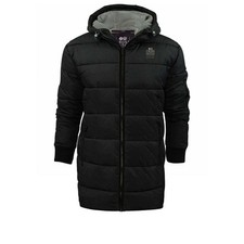 Mens Crosshatch Long Quilted Fleece Lined Padded Coat Warm Winter Hooded Jacket