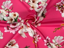 Hot Pink Floral Print Fabric White Orchids Vibrant & Elegant by the Yard 150cm