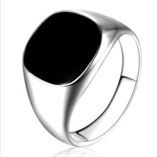 Men's Stainless Steel Punk Ring Band Alloy Biker Signet Ring Black Silver 7-12