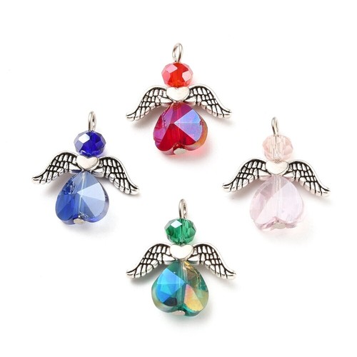 Tibetan silver angel charms - silver,