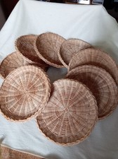 Vintage Wicker Rattan Plate x 8 '70s BBQs Parties Picnics 24cm