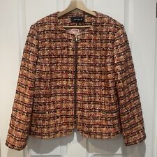 JAEGER Pink Linton Tweed Multicoloured Wool Mohair Blend Zip Jacket Blazer UK18