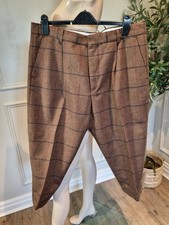 Hoggs Of Fife Mens Breeks 38 Brown Tweed Wool Trousers Cropped Hunting Check