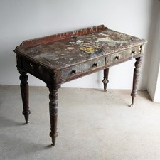 Antique Artist's Studio Paint Splattered Mahogany Writing Table Desk, 19th C.