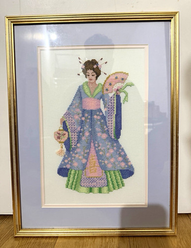Framed cross stitch geisha - framed,