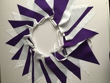PURPLE AND WHITE FABRIC BUNTING, COLOUR VISIBLE ON BOTH SIDES .16ft or 30ft