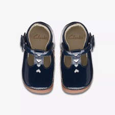 Clarks Pre Walker First Shoes Tiny Beat Toddler Navy Patent Size 2F (EU 17.5)