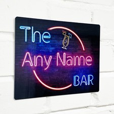PERSONALISED NEON EFFECT Bar Sign Metal Tin plaque man cave shed garage home pub