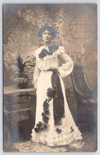 Rppc edwardian gown floral - edwardian, gown~floral