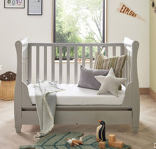 A GRADE - BABYMORE EVA DROP SIDE COT BED WITH DRAWER - GREY