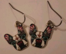 Colourful French Bull Dog Dangle Earrings Gift