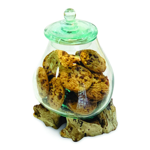 Teak root glass jar - teak, hand