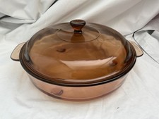 Vision Corning Ware France Amber Glass Casserole Dish 24cm Lid Microwave Browner