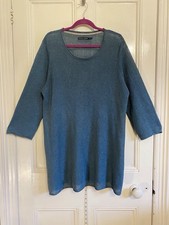 Gudrun Sjoden Jumper, Size XL. Longer Line Relaxed Knit In Blue/Green Linen.
