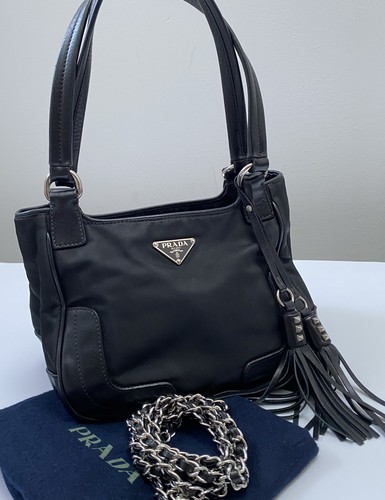 Prada black nylon leather - leather, bag