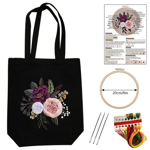 Flower embroidery kit tote - flower,