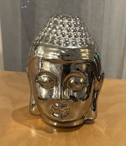 Silver toned ceramic buddha - silver,