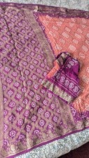 *DIWALI SALE* Bandhani Orange purple Soft Silk Indian Saree With Blouse Gujarat